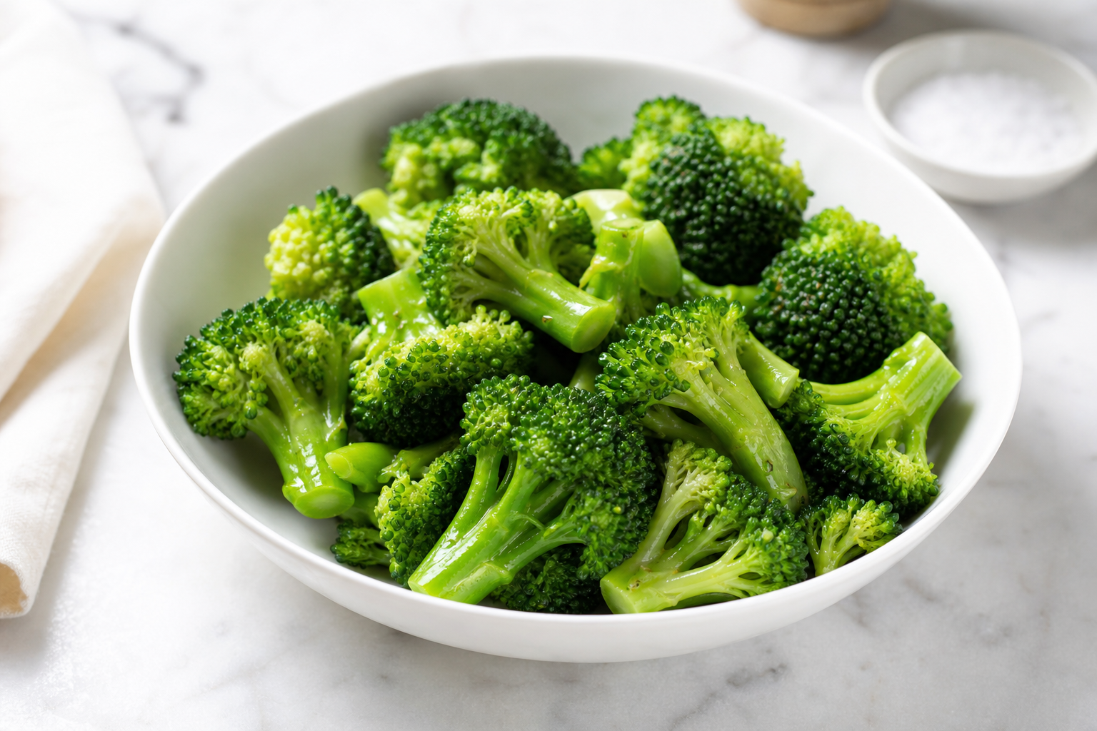 Bright green boiled broccoli florets