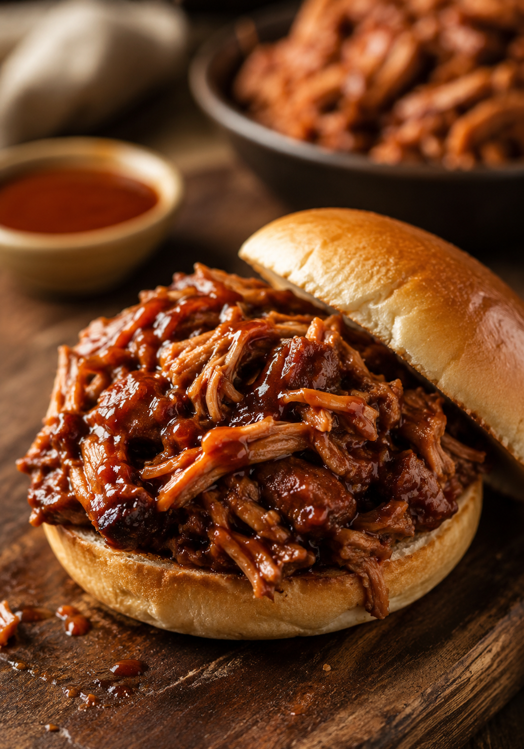 Saucy BBQ pulled pork piled high