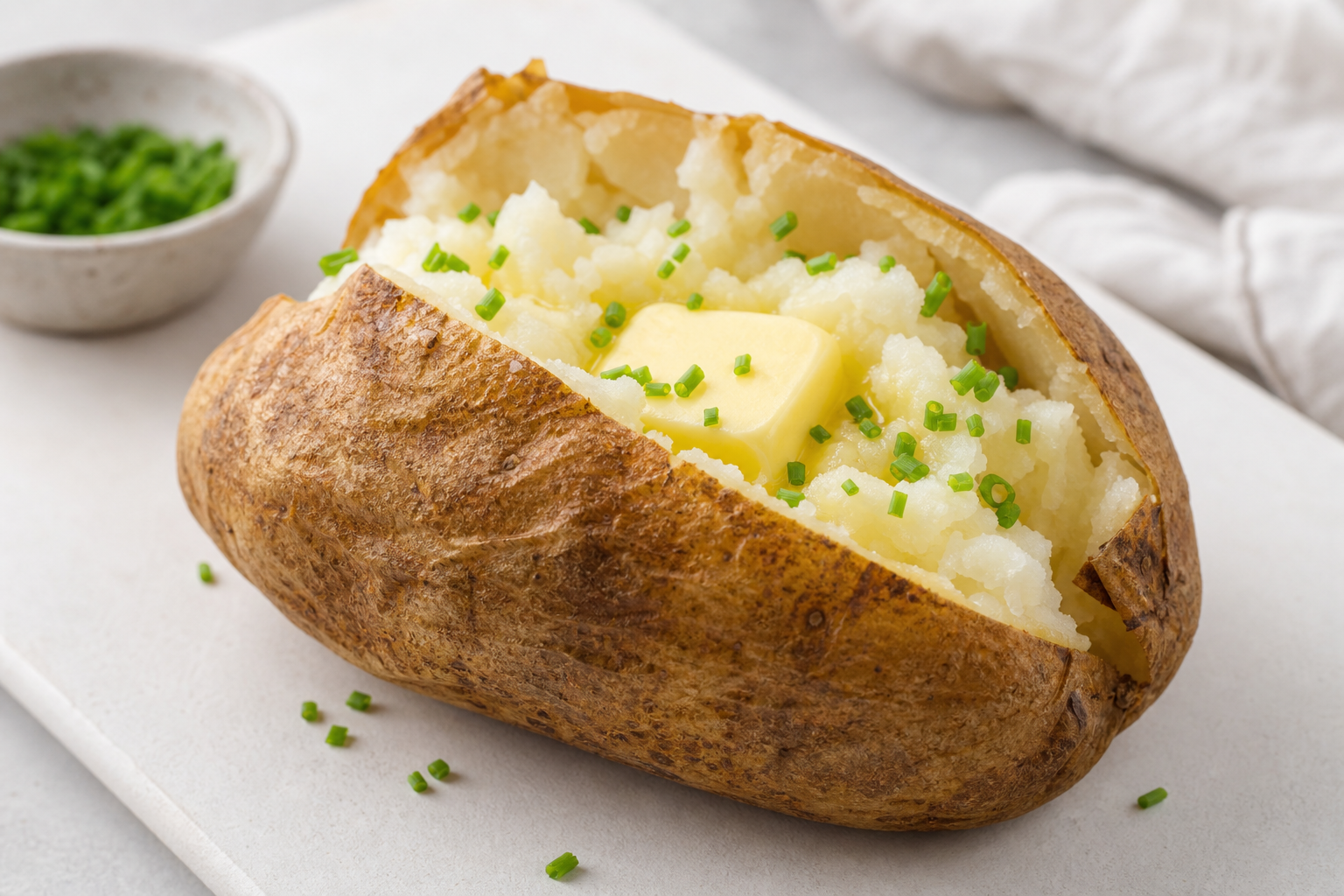 Baked potatoes with crisp skin and fluffy interior