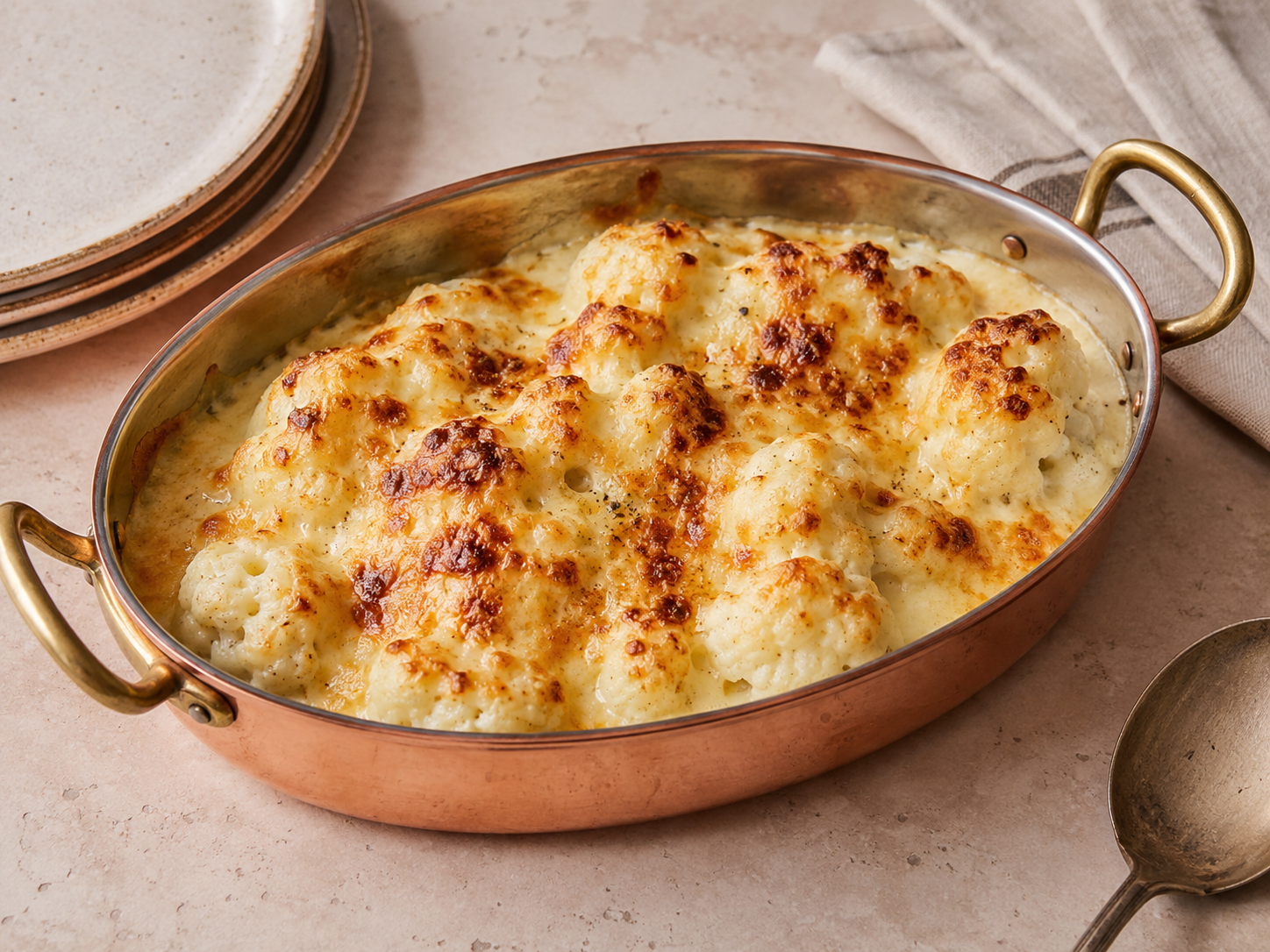 Bubbling, golden cauliflower gratin