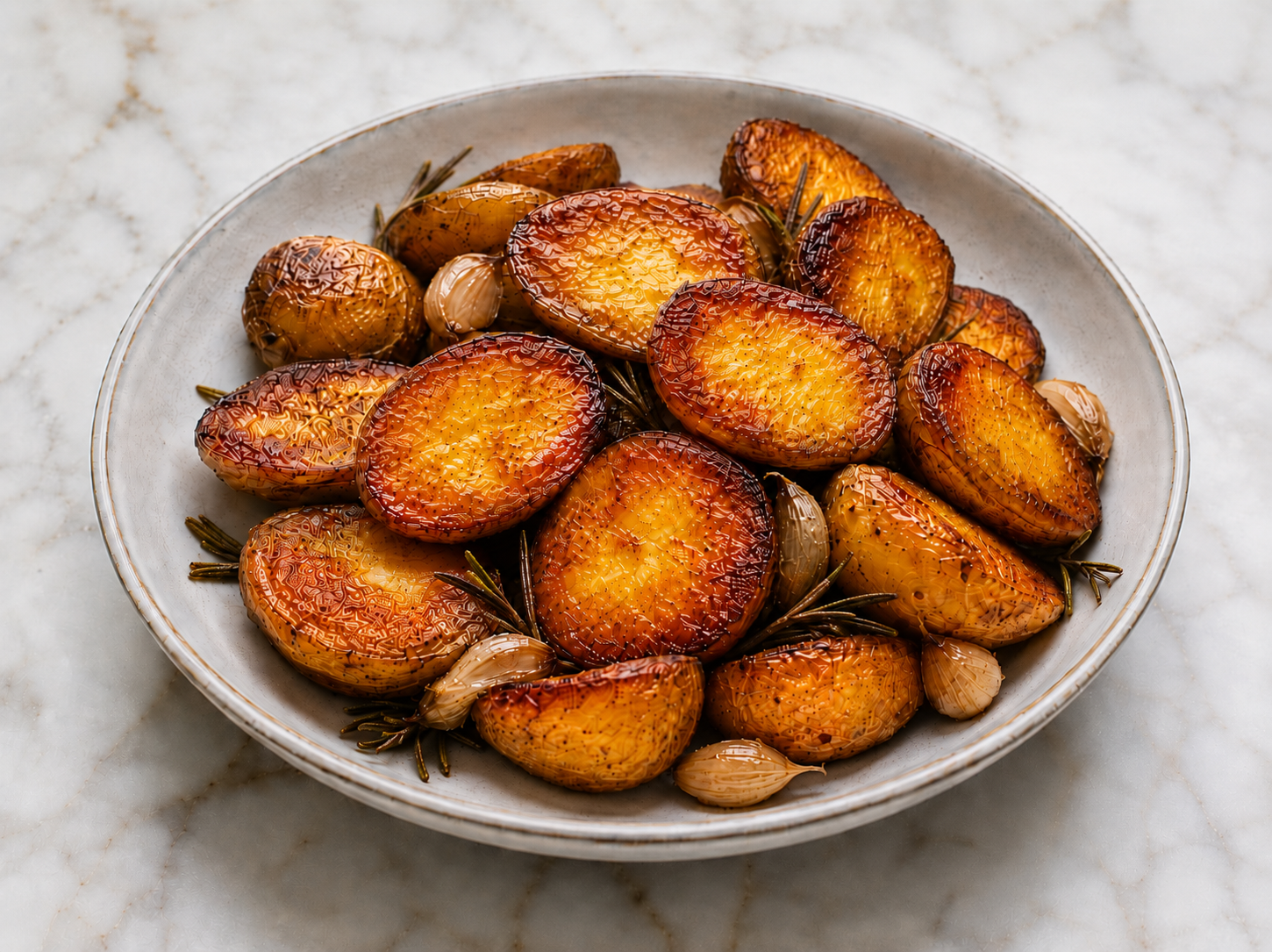 Crispy golden roasted potatoes with herbs