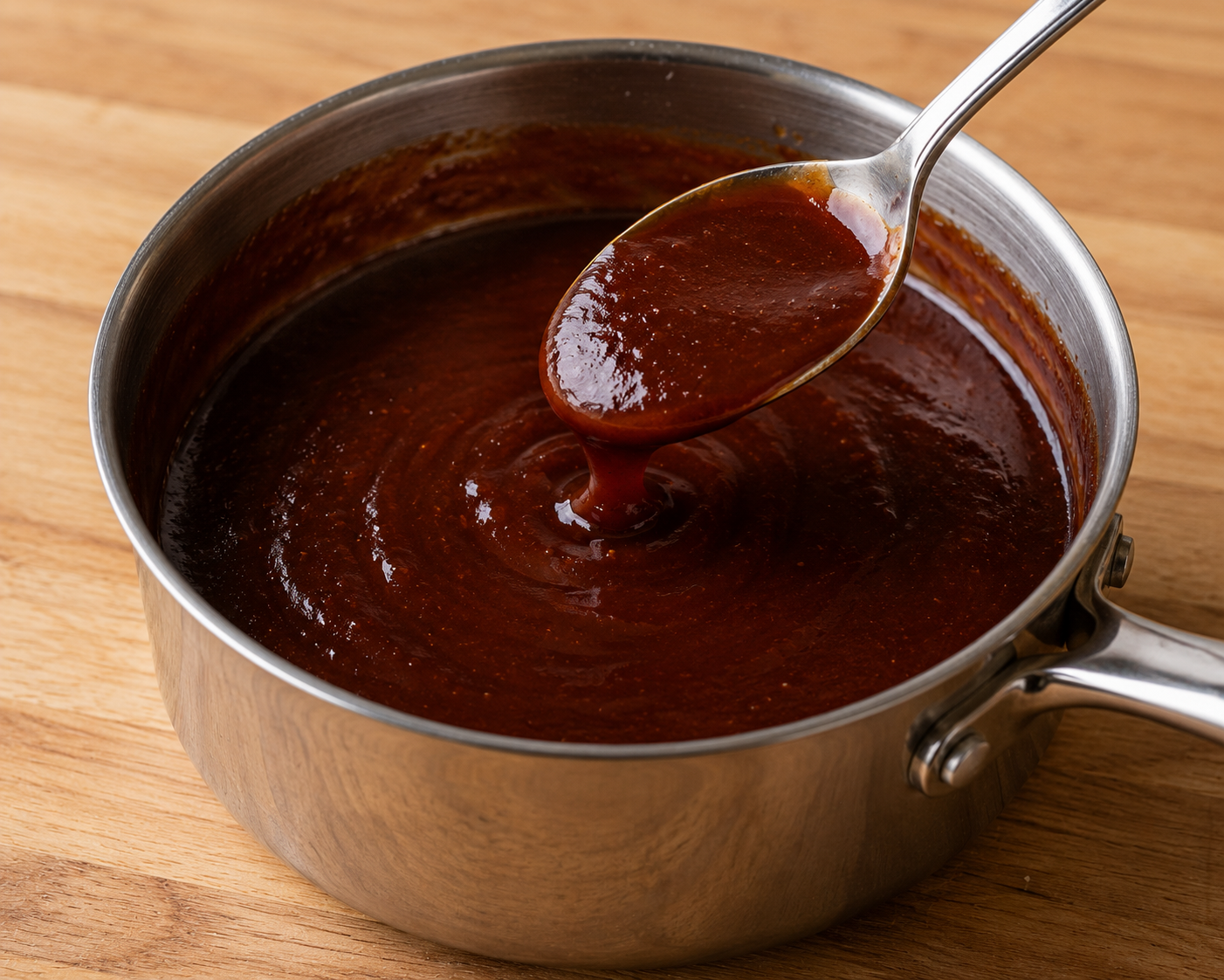 A thick, glossy barbecue sauce with a brush