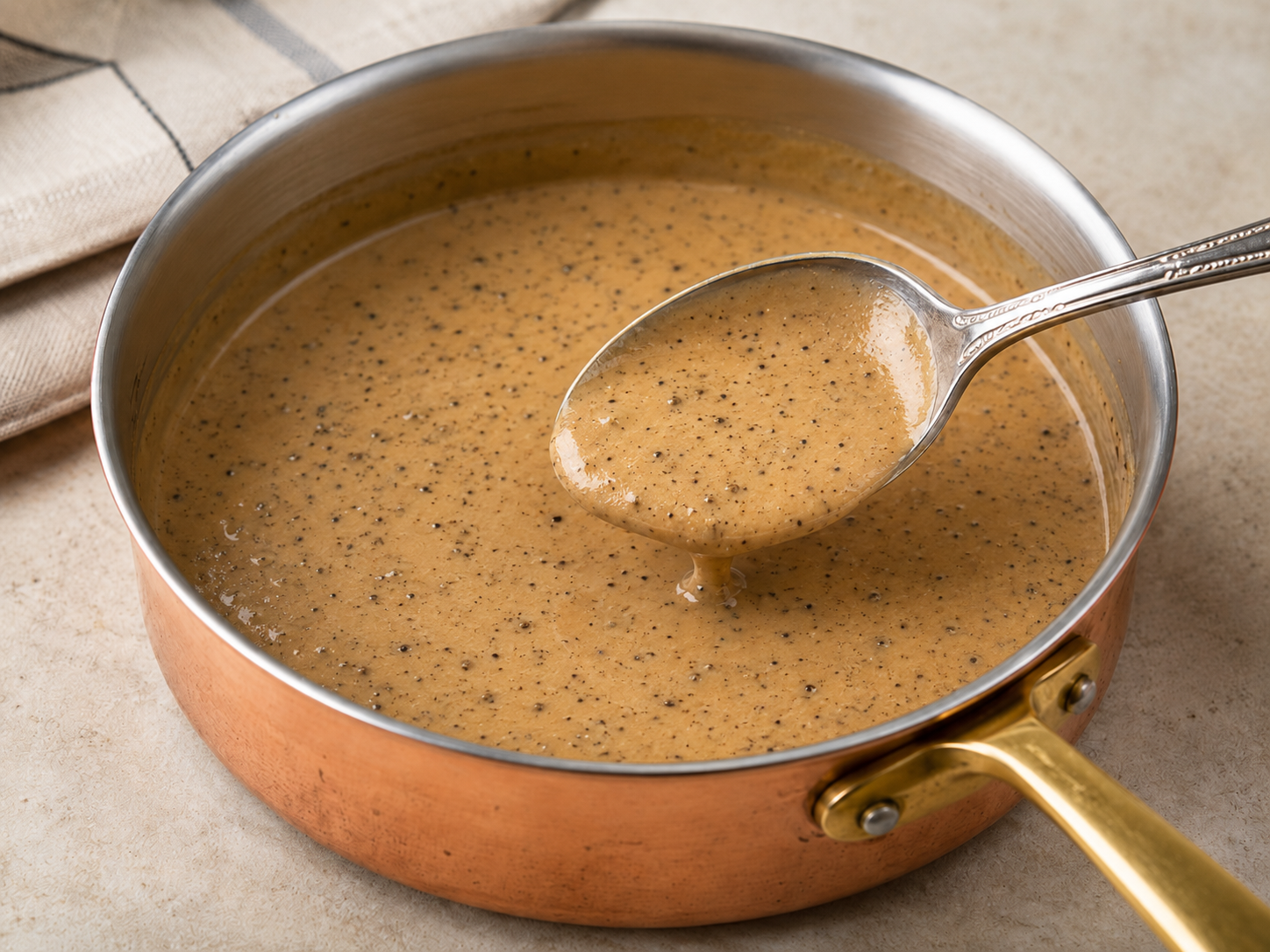 A creamy black-pepper sauce au poivre