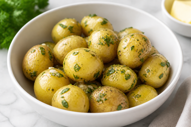 Boiled potatoes tossed with parsley and butter
