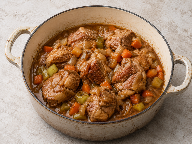 Braised pork, tender and glazed in its own juices
