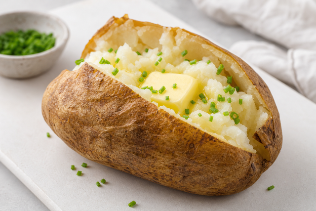 Baked potatoes with crisp skin and fluffy interior