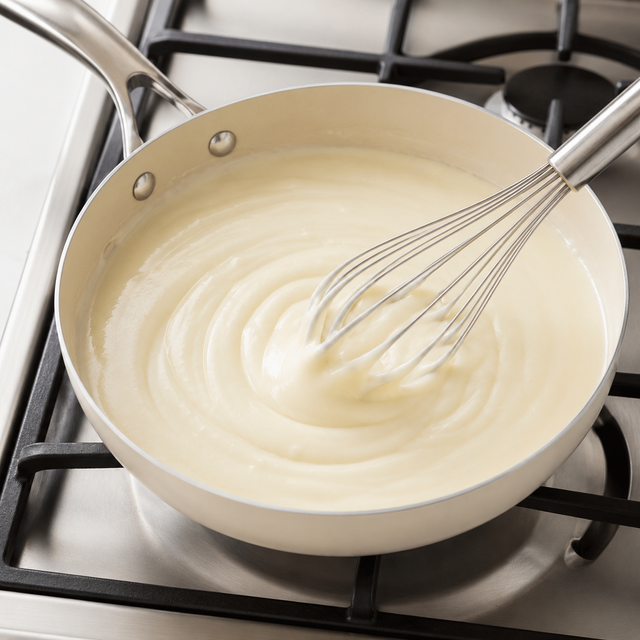 A smooth, finished béchamel sauce