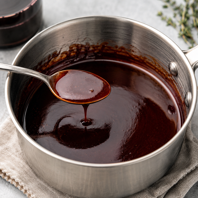 A glossy port and red wine vinegar reduction sauce