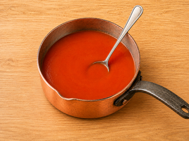 A vivid roasted red pepper butter sauce