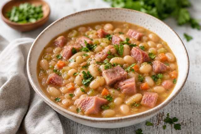 A hearty bowl of ham and beans